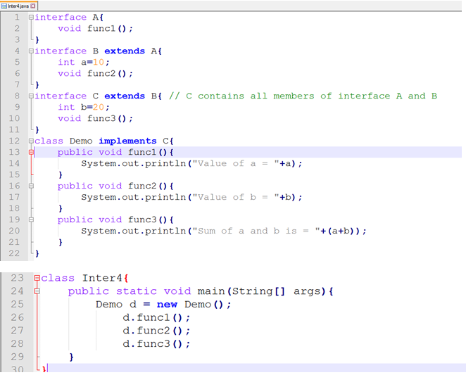 This image describes the program supporting extending interfaces in java.